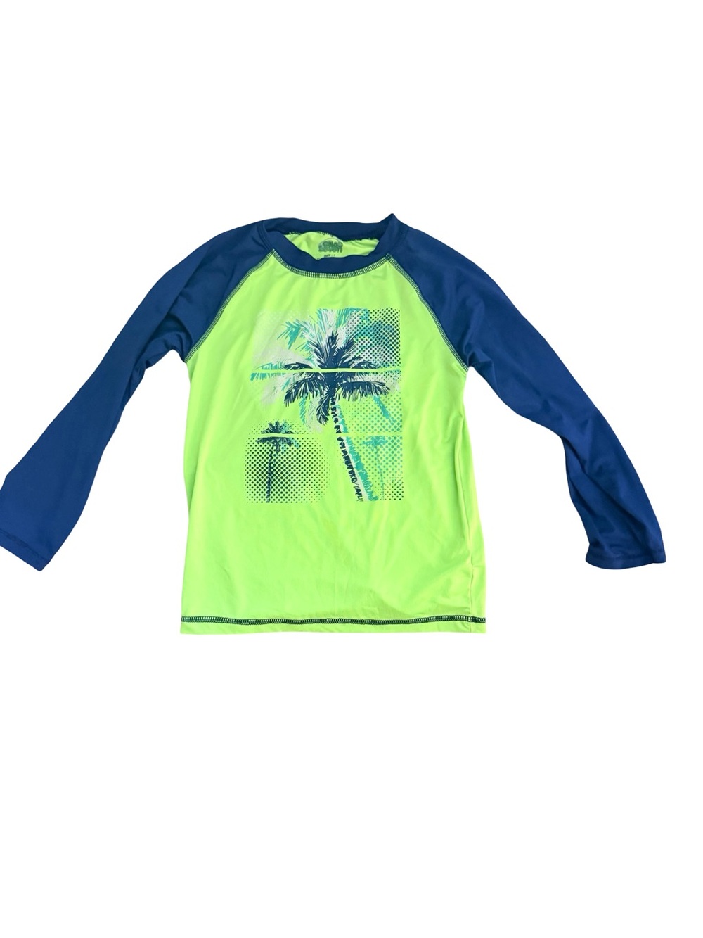 Kids Long Sleeve Rash Guard Swim Shirt - Neon Green/Blue